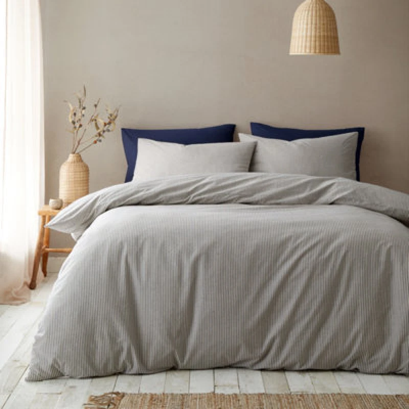 Image of Pineapple Elephant Cotton Rich Narrow Woven Stripe Single Duvet Cover Set With Pillowcase Blue