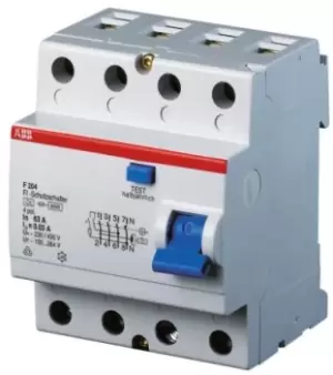 ABB 4 Pole Type A Residual Current Circuit Breaker, 63A F204, 30mA - main image