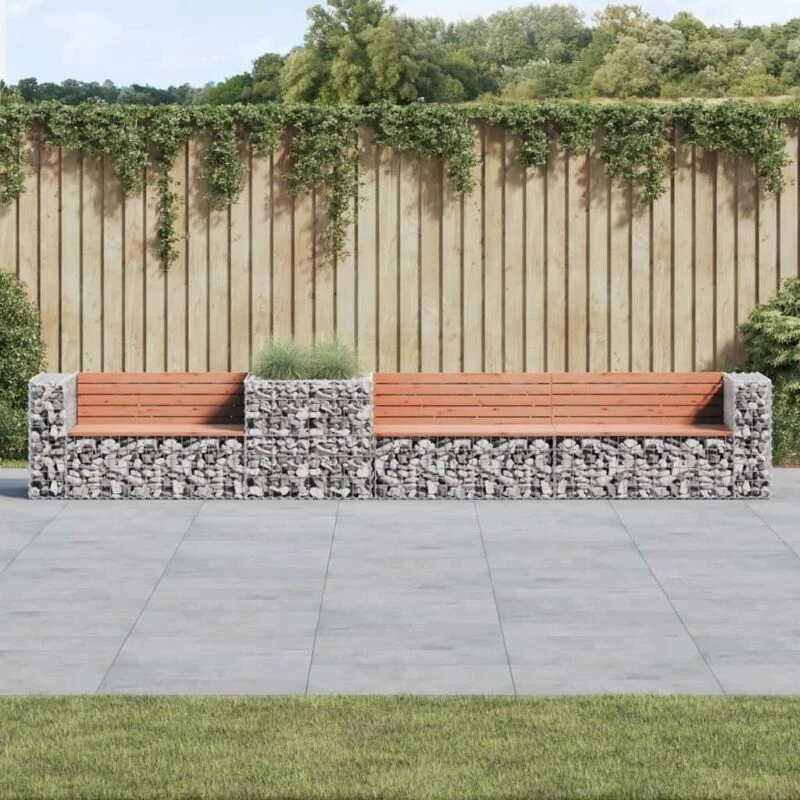 Image of vidaXL Garden Bench with Gabion Basket Solid Wood Douglas, Brown 3196249