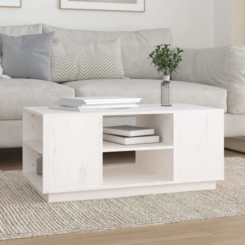 Image of Vidaxl Coffee Table White 90X49X40.5cm Solid Wood Pine, White 814400