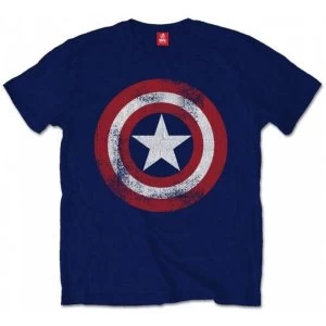 Image of Captain America Distressed Shield Mens Large T-Shirt - Navy
