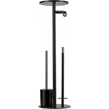 Image of Croydex - Toilet Butler Toilet Roll Holder Storage Toilet Brush Shelf Chrome & Matt Black