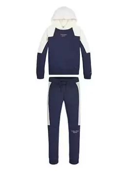 Image of Calvin Klein Jeans Boys Colour Block Stack Logo Hoodie & Joggers Set - Navy, Size Age: 14 Years