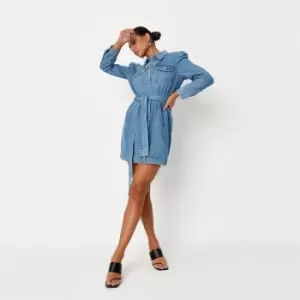 image of Missguided Puff Sleeve Denim Dress - Blue