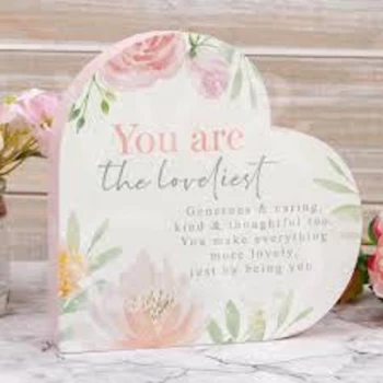 image of Sophia Wooden Heart Mantel Plaque - You Are the Loveliest