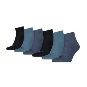 image of Puma 6 Pack of Quarter Socks - Blue