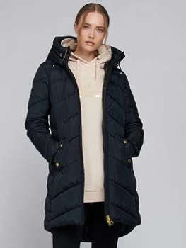 Image of Barbour International Braeside Faux Fur Lined Hood Quilted Coat - Black, Size 14, Women