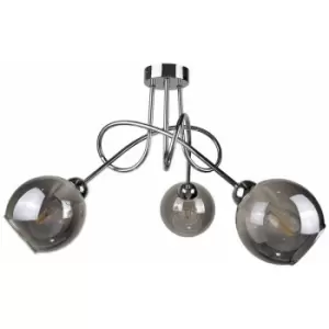 image of Keter Ring Multi Arm Semi Flush Ceiling Light Silver, 70cm, 3x E27