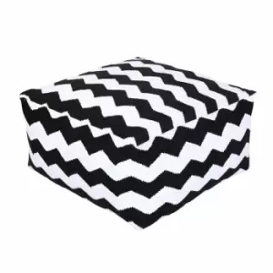 Image of Large Black and White Bean Filled Cube With Chevron Design - Black & White - Homescapes