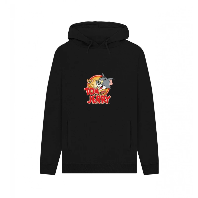 Image of Tom & Jerry Mens Graphic Vintage Hoodie in Black Size: Small Black Male S