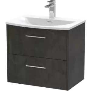 image of Juno Wall Hung 2-Drawer Vanity Unit with Basin 4 600mm Wide - Metallic Slate - Hudson Reed