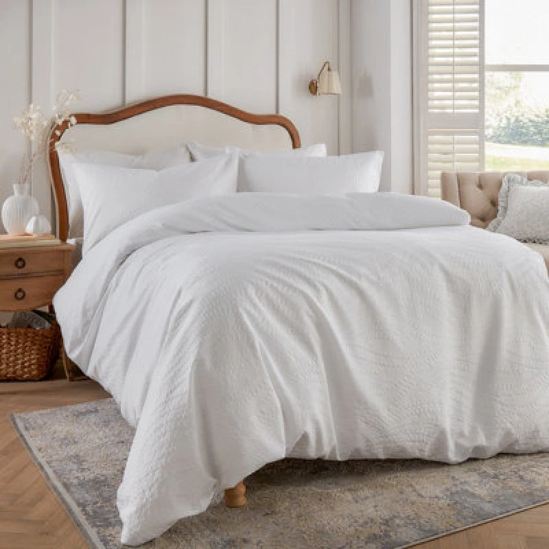 Image of Wylder Georgia Heat Pressed Duvet Cover Set, Super King, White