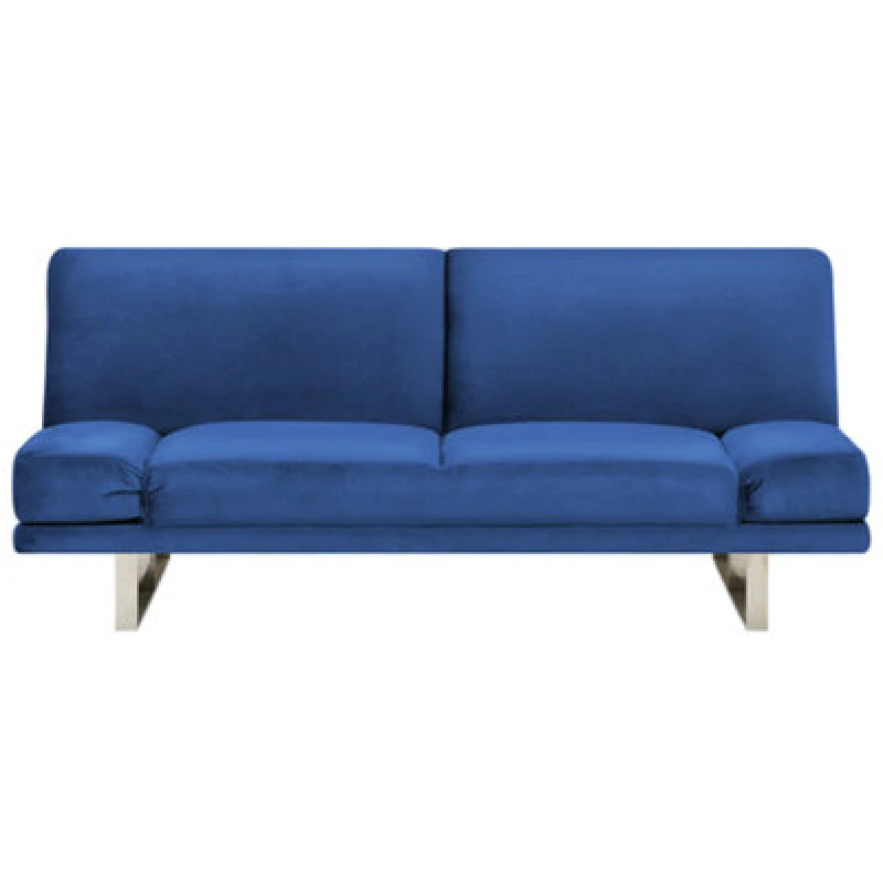 Image of Beliani Sofa Bed 2 Seater York Velvet Navy Blue