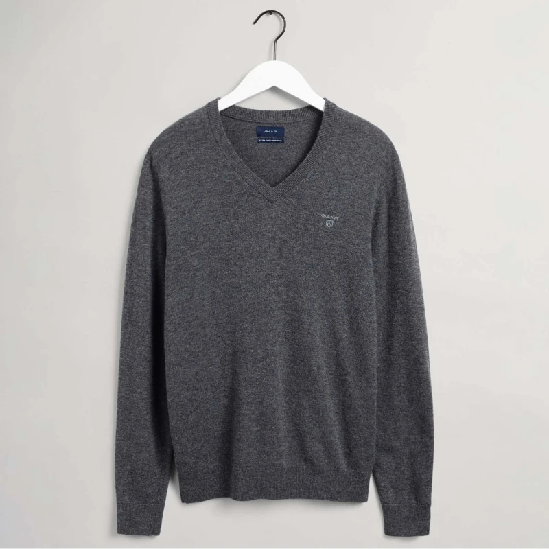 Image of Gant Extrafine Lambswool V-Neck Sweatshirt - Grey Grey S