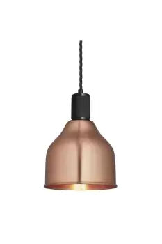 image of Knurled Cone Pendant Light, 7 Inch, Copper, Black Holder