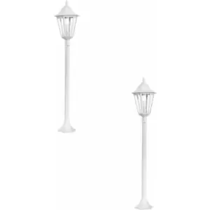 image of Loops - 2 pack IP44 Outdoor Bollard Light White Aluminium Lantern 60W E27 Tall Lamp Post