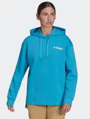 Image of adidas Terrex Logo Graphic Hoodie, Blue Size M Women