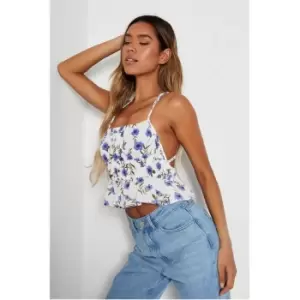 image of I Saw It First White Floral Print Frill Detail Crop Top - White