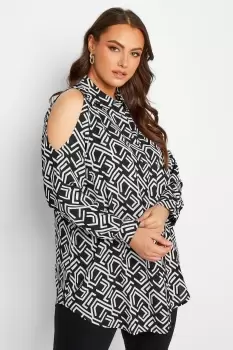 image of Printed Cold Shoulder Shirt