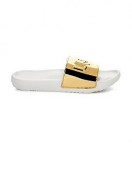 Image of UGG Royale Graphic Metallic Slider Shoes Gold Gold Size 8 Women