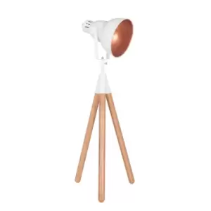 Image of Wood and White Metal Contrast Film Style Tripod Table Lamp