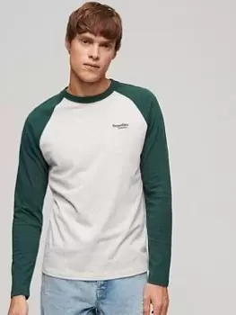 Image of Superdry Essential Baseball Long Sleeve T-Shirt - Light Grey, Light Grey, Size L, Men