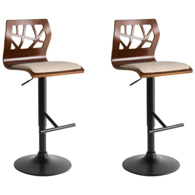 Image of Beliani Set Of 2 Bar Chairs Petersburg Faux Leather Black/ Beige