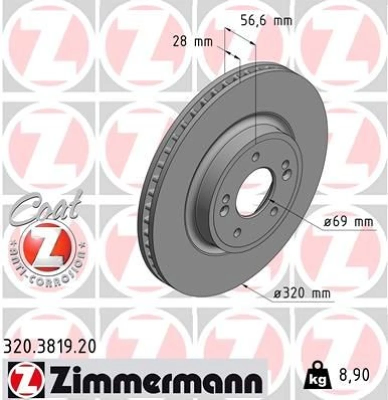 Image of ZIMMERMANN Brake disc ZIMMERMANN 320.3819.20
