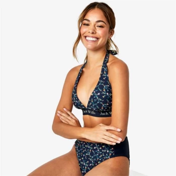 image of Jack Wills Popler Halter Neck Bikini Top - Navy Print