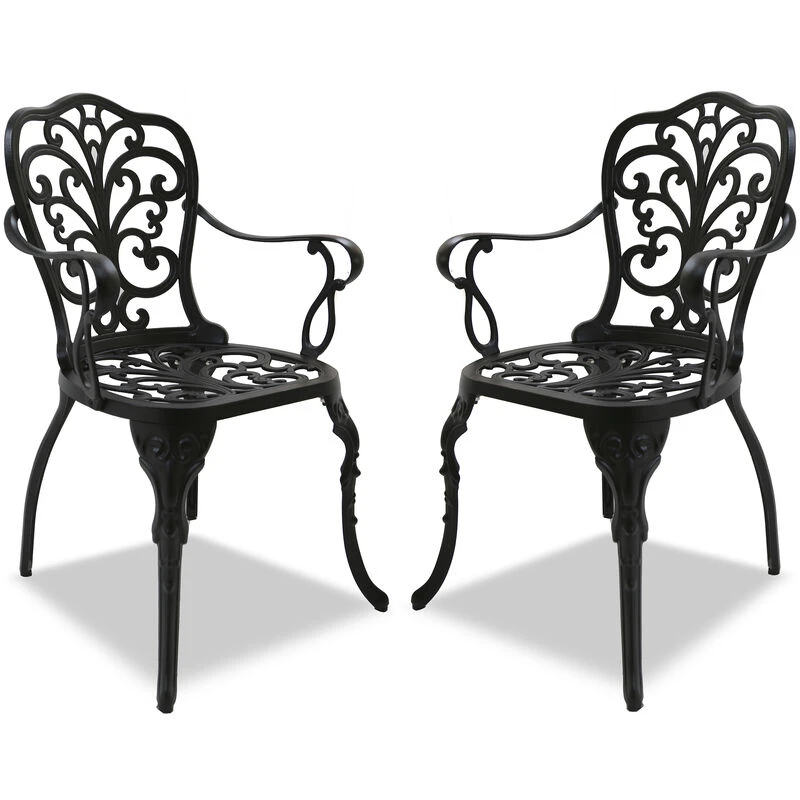 Image of Centurion Supports Bangui Black 2-Large Garden And Patio Chairs With Armrests In Cast Aluminium