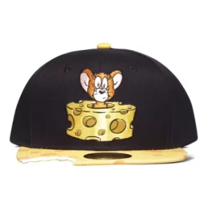 Image of TOM & JERRY Jerry Cheese Bite Snapback Baseball Cap, Unisex, Black/Yellow (SB370555TOM)