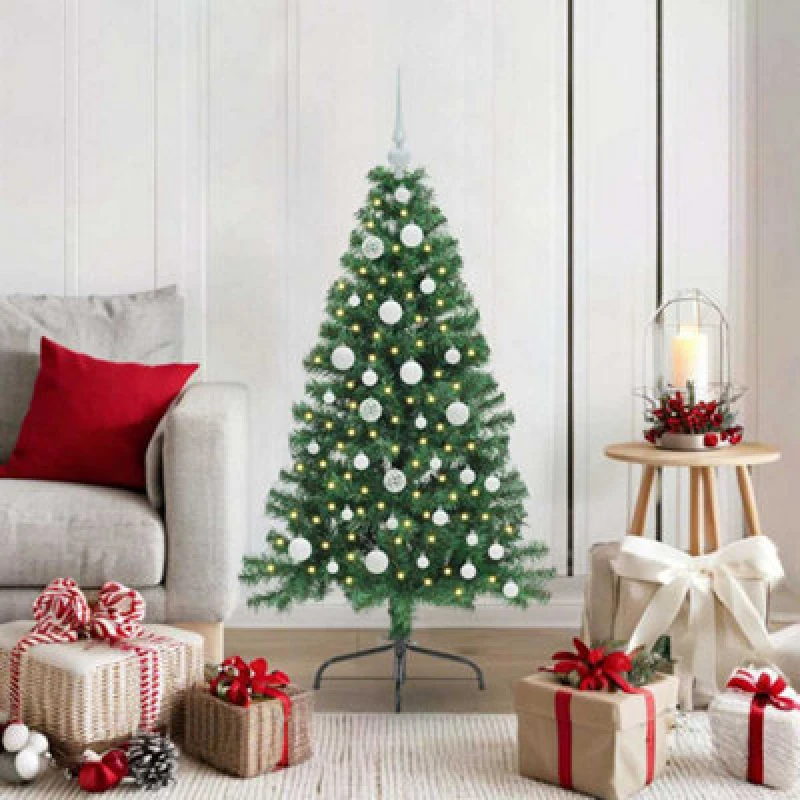 Image of vidaXL Artificial Pre-lit Christmas Tree with White Balls Green 120cm PVC, Green 3396992
