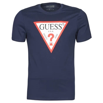 image of Guess CN SS Original LOGO TEE mens T shirt in Blue - Sizes XXL,S,M,XL,XS