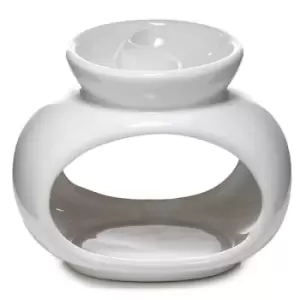 Image of White Ceramic Oval Double Dish Oil and Wax Burner