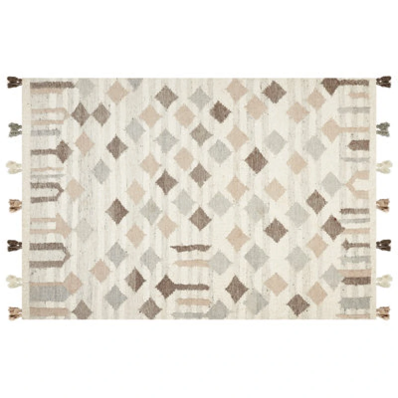 Image of Beliani Rug Kaghtsrashen Beige 160 X 230 Cm Wool Kilim