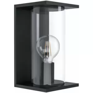 image of Loops - IP54 Outdoor Wall Light Black Round Glass Lantern 1x 40W E27 Bulb Porch Lamp