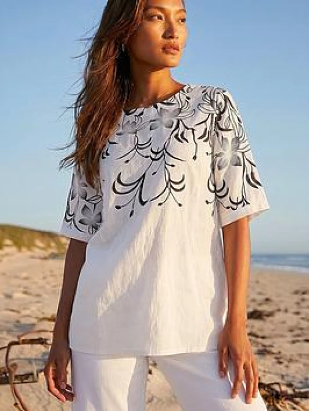 Image of Roman Womens Floral Mono Print Top in Ivory Size: 16 Ivory Female 16