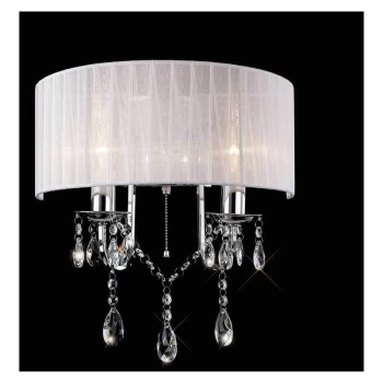 image of Olivia wall light with switch with white lampshade 2 Polished chrome / crystal bulbs