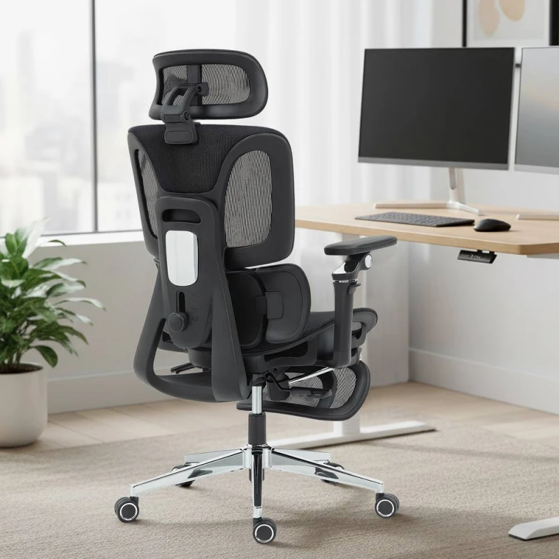 Image of HOMCOM Ergonomic Office Chair, Mesh Desk Chair with Lumbar Support, Footrest in Black Unisex