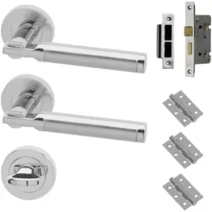 image of Tiber Stainless Steel Bathroom Door Handle Pack with Lock 75mm Latch - Polished Chrome / Satin Chrome - Xl Joinery