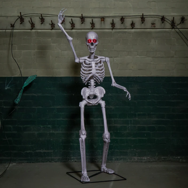 Image of 5ft (1.5m) Full Body Halloween Standing Skeleton with Posable Joints & Red LED Eyes