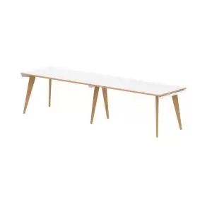 image of Oslo Single White Frame Wooden Leg Bench Desk 1400 White With Natural