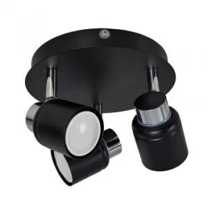 Image of Benton IP44 3 Way Ceiling Spotlight in Chrome and Black