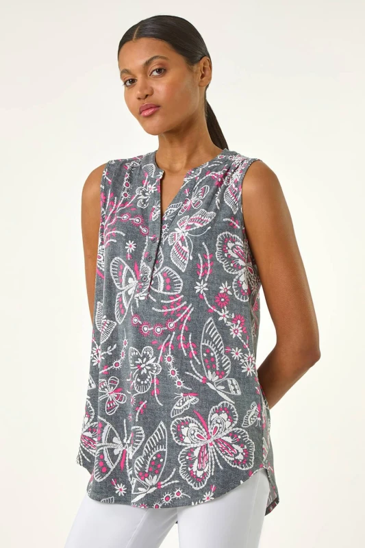 Image of Roman Womens Textured Print Vest Top in Grey Size: 12 Grey Female 12
