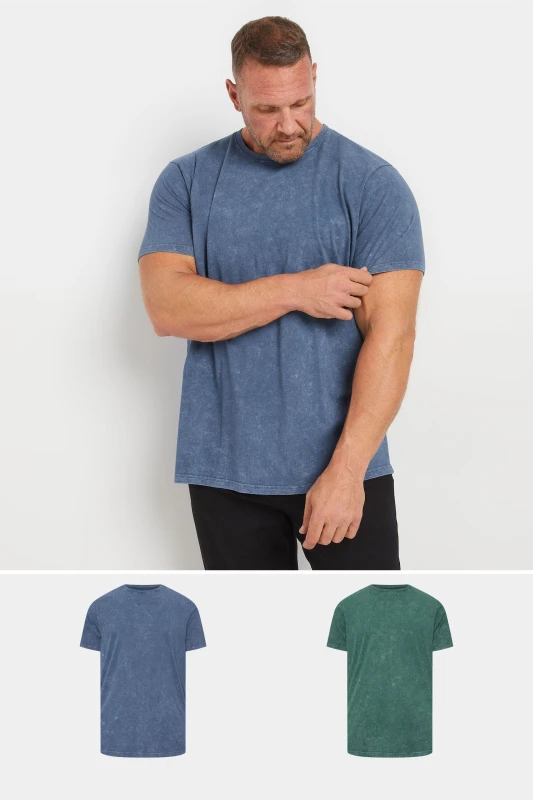 Image of BadRhino BadRhino Men 2 Pack Acid Wash T-Shirts in Blue Size: 2X-large Blue XXL Male 5063111864126