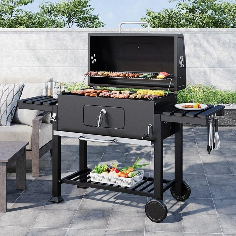 Image of Breeins Charcoal BBQ Grill with Side Shelves Black L
