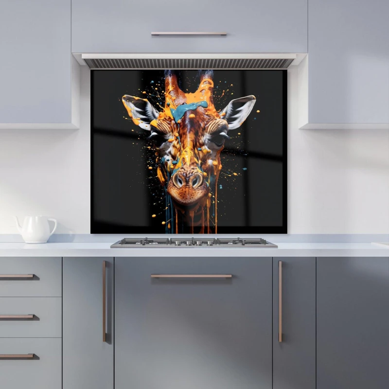 Image of Warren Reed - Designer Giraffe Face Splashart Kitchen Splashback in Orange Size: 600mm x 750mm Orange Unisex 600mm x 750mm