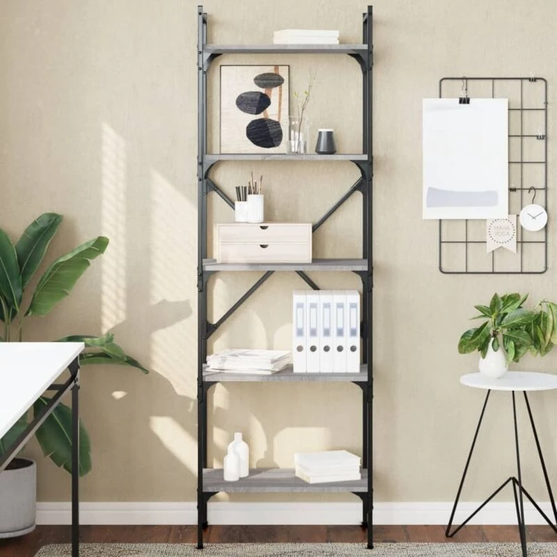 Image of Vidaxl Bookcase 5-tier Grey Sonoma 56X31.5X174cm Engineered Wood, Grey 833346
