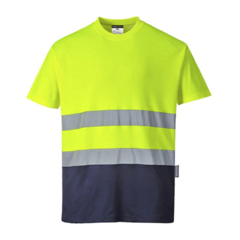 Image of Portwest Hi Vis Cotton Comfort Contrast Short Sleeve T Shirt S173YNRXS Colour: Yellow / Navy