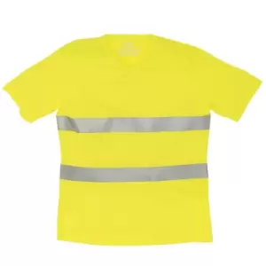 image of Yoko Mens Cool Weave Hi-Vis V Neck T-Shirt (S) (Hi-Vis Yellow)